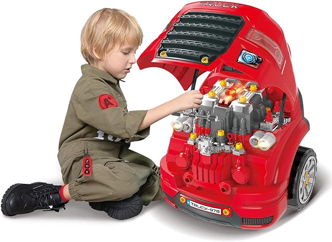 Mega Motor Truck Brinquedo Infantil Oficina De Motor Monta e Desmonta Com Luzes e Som